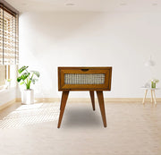 RATTAN DESIGN MAHOGANY BEDSIDE CUPBOARD