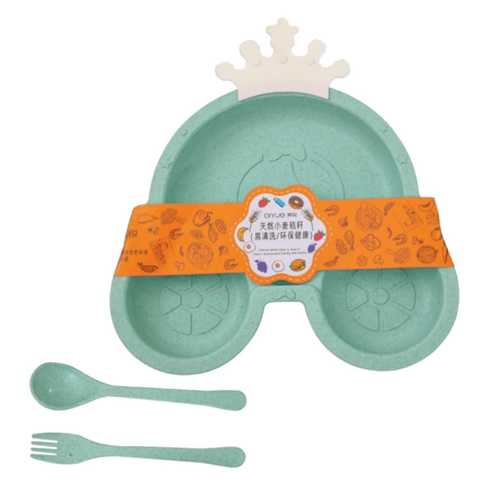 CROWN BABY FOOD FEEDING TRAY WITH SPOON AND FORK
