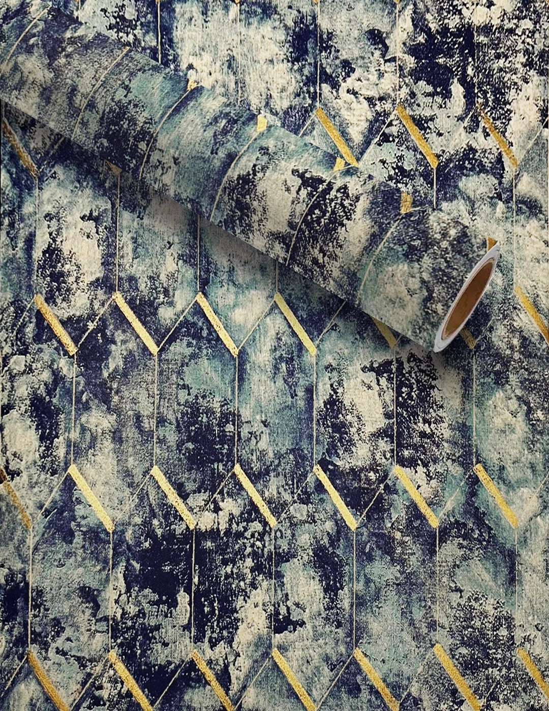 GEOMETRIC BLUE AND GOLD WALLPAPER