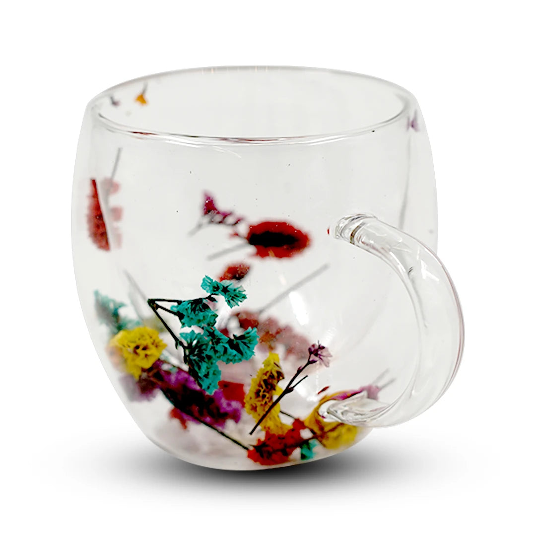 FLORAL PETAL DOUBLE-WALL GLASS CUP - 150ML