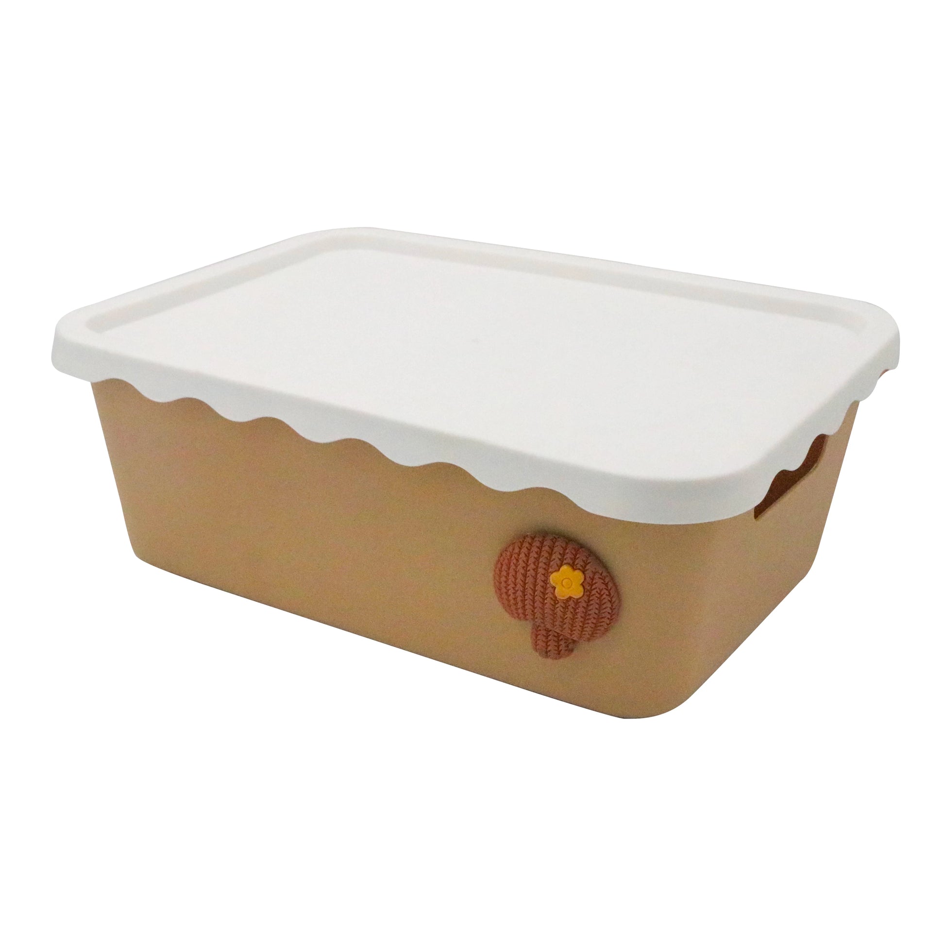 FLORAL DESIGN PLASTIC ORGANIZER BOX WITH LID-BROWN