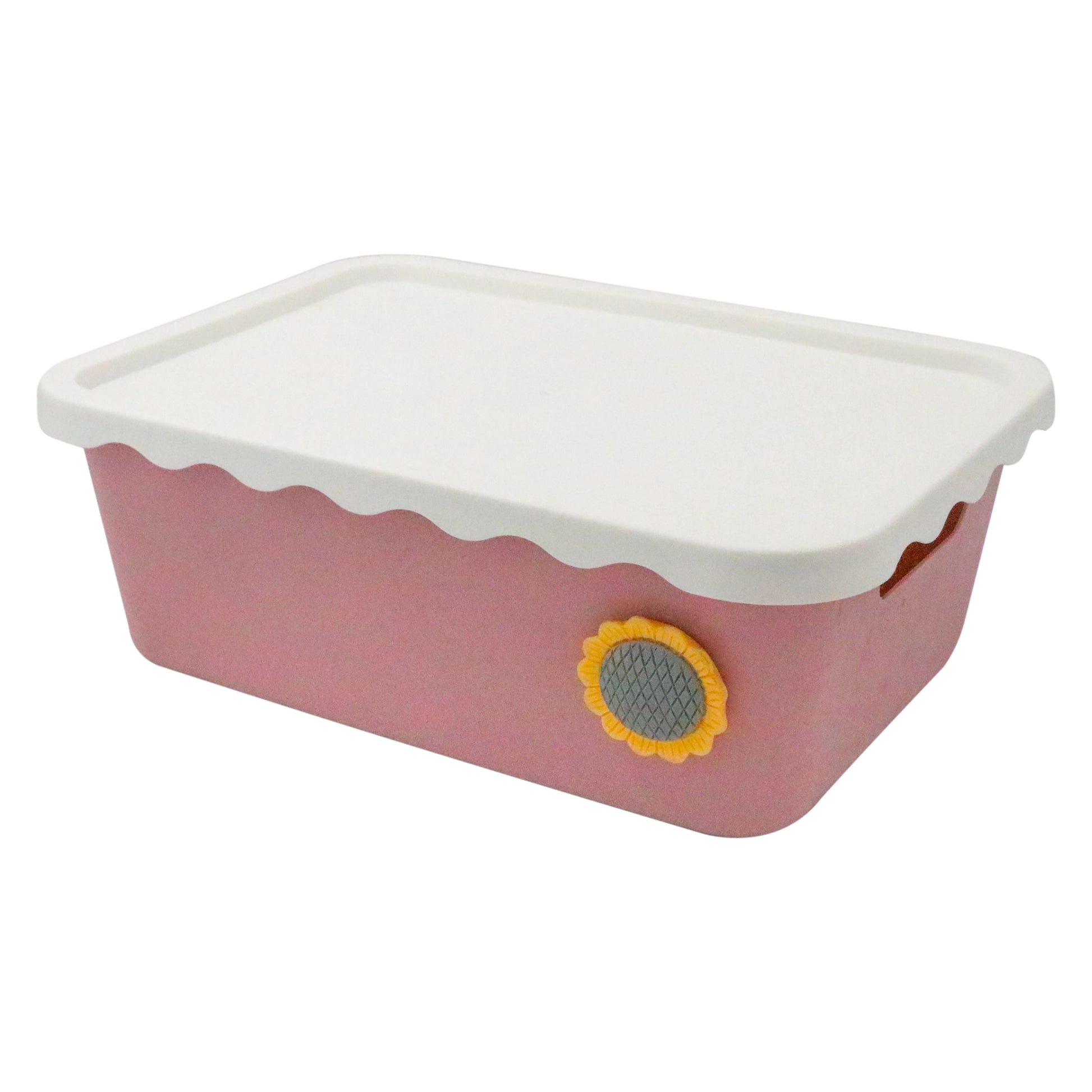 FLORAL DESIGN PLASTIC ORGANIZER BOX WITH LID-PINK