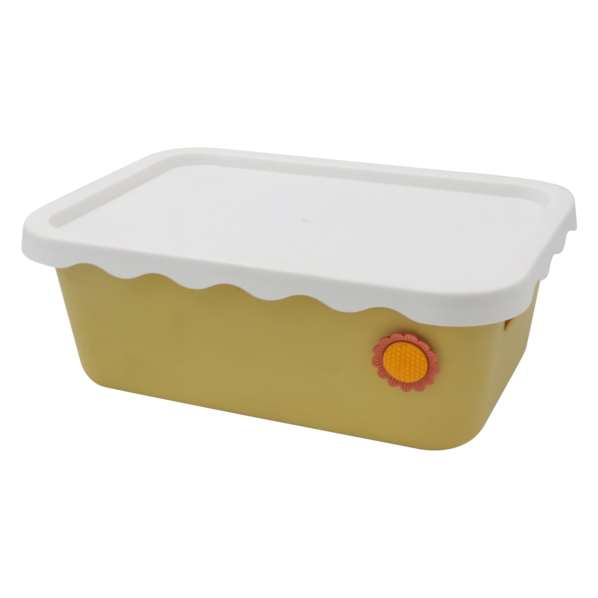 FLORAL DESIGN PLASTIC ORGANIZER BOX WITH LID-YELLOW