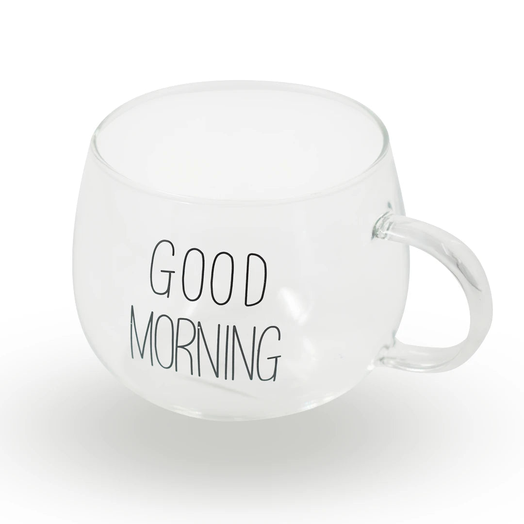 GOOD MORNING CRYSTAL CLEAR GLASS TEA CUP / MORNING GLOW CLEAR MUG