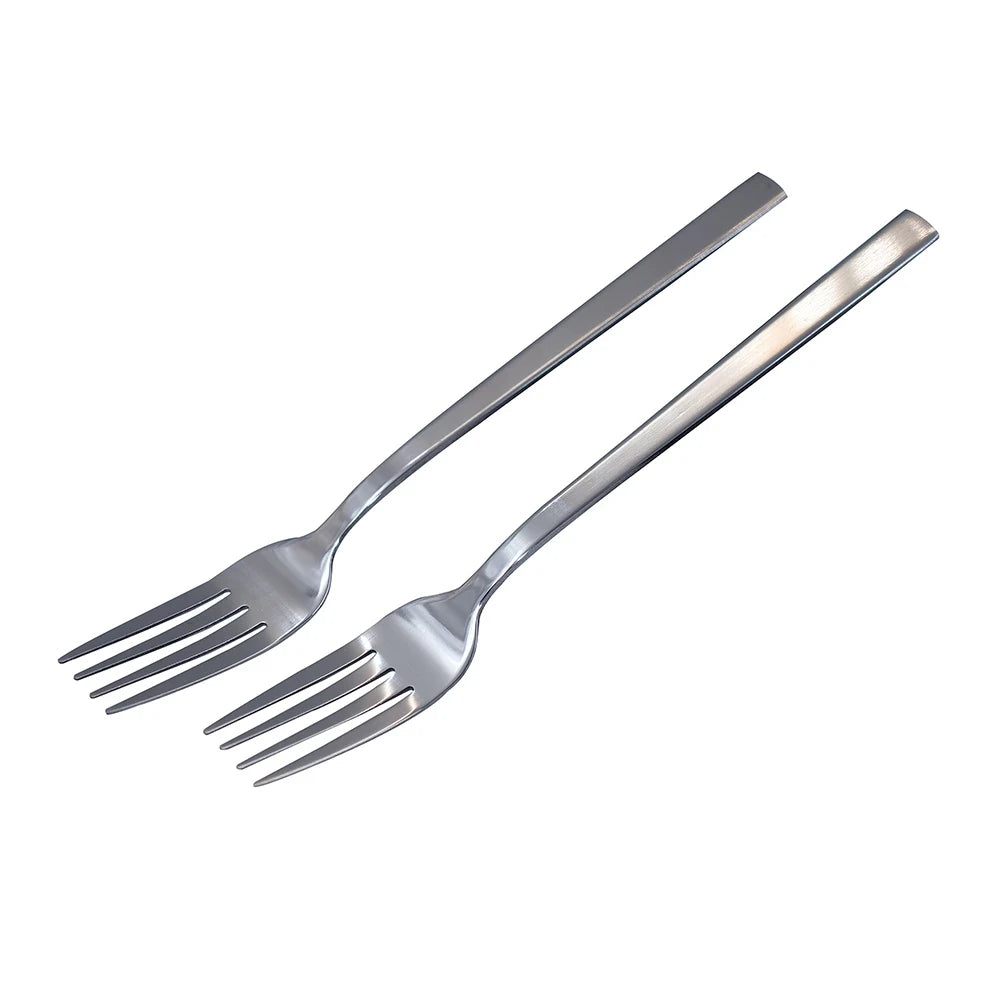 STAINLESS STEEL DINNER FORK SET – 6 PIECES | SQUARE EDGE HANDLE CUTLERY | MODERN TABLE FORKS