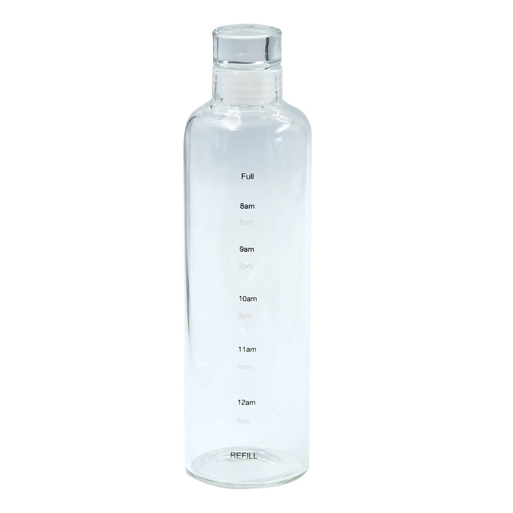 Transparent Glass Drinking Bottle with Timeline Guide-500ML