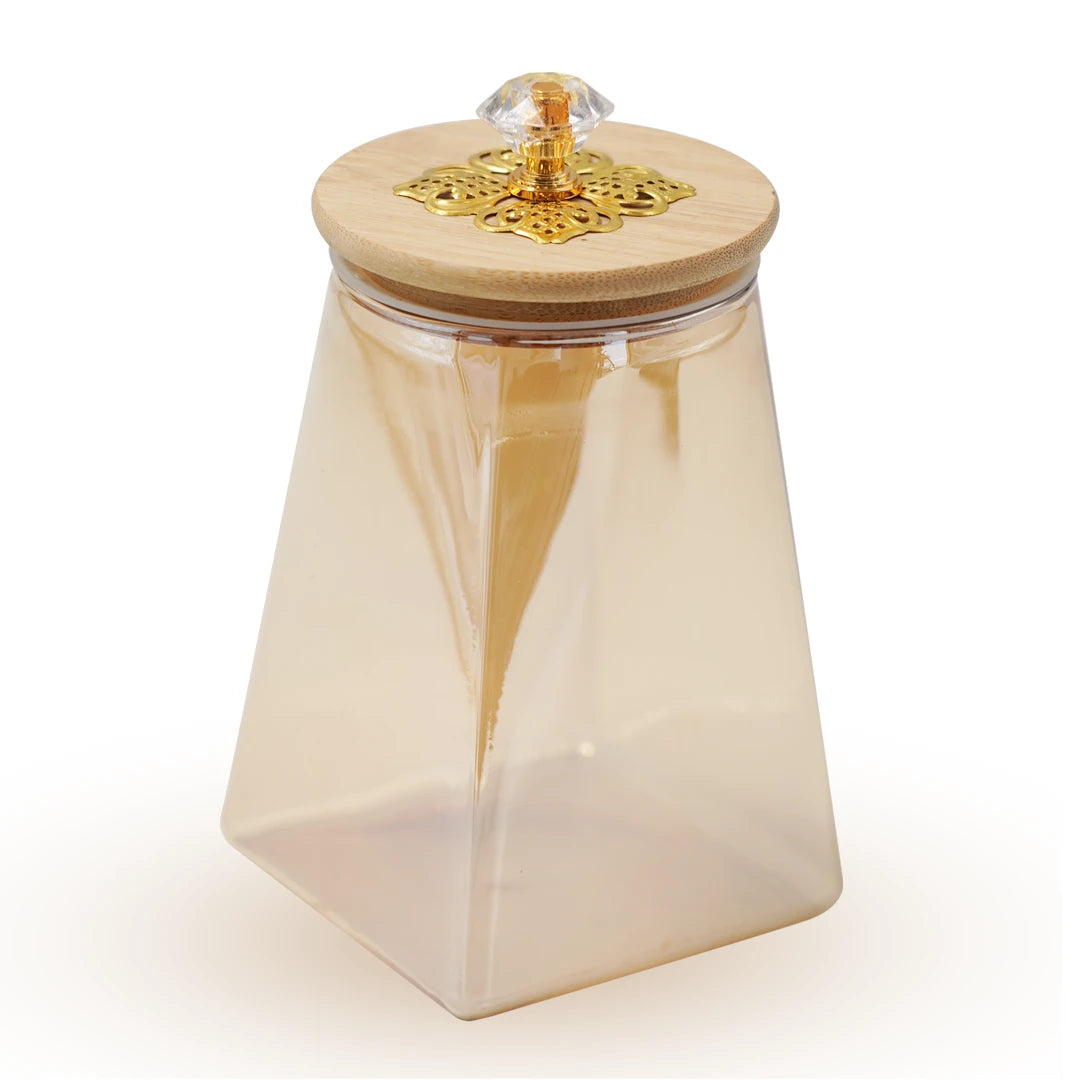 SQUARE BOTTOM GLASS JAR WITH FLORAL CRYSTAL KNOB-550ML