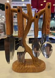 WOODEN CUTLERY SET WITH TREE STAND