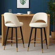 Modern Upholstered Faux Leather Counter Stool with Gold-Tipped Legs