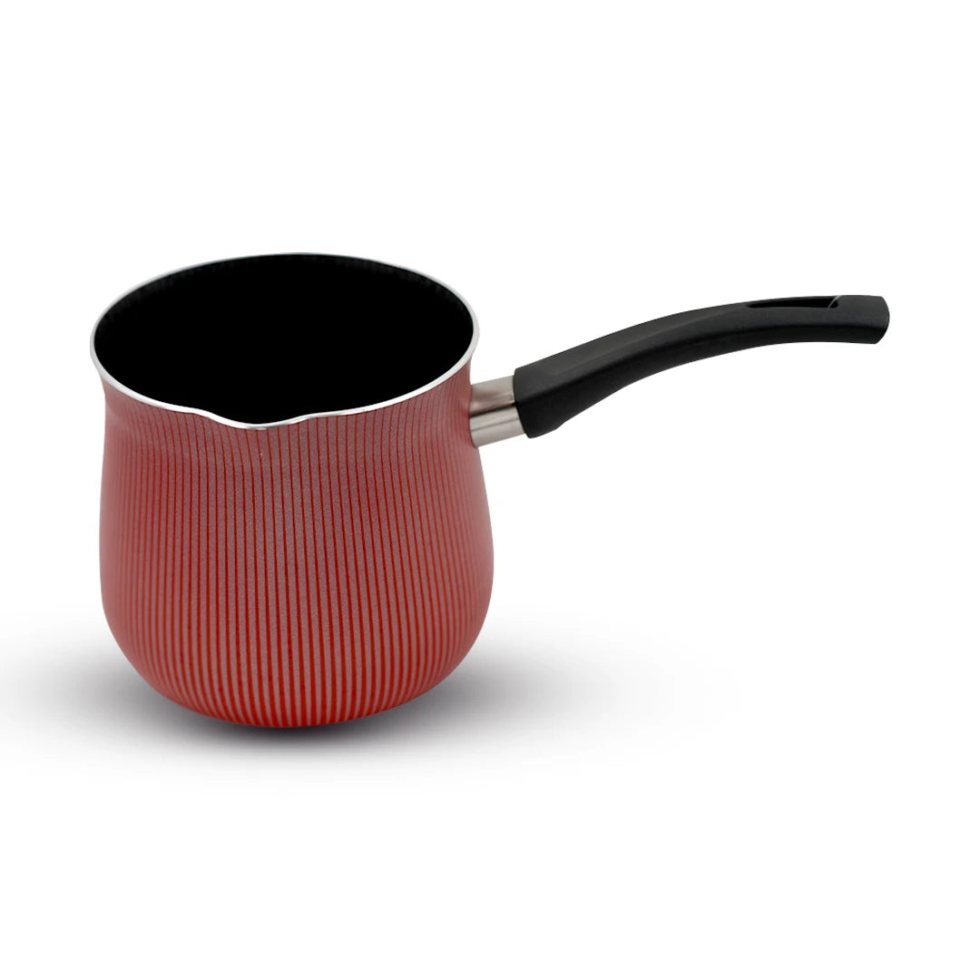 RED RIBBED NON-STICK COFFEE POT / CLASSIC STRIPED FLAME MILK WARMER
