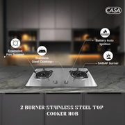2 BURNER STAINLESS STEEL TOP COOKER HOB