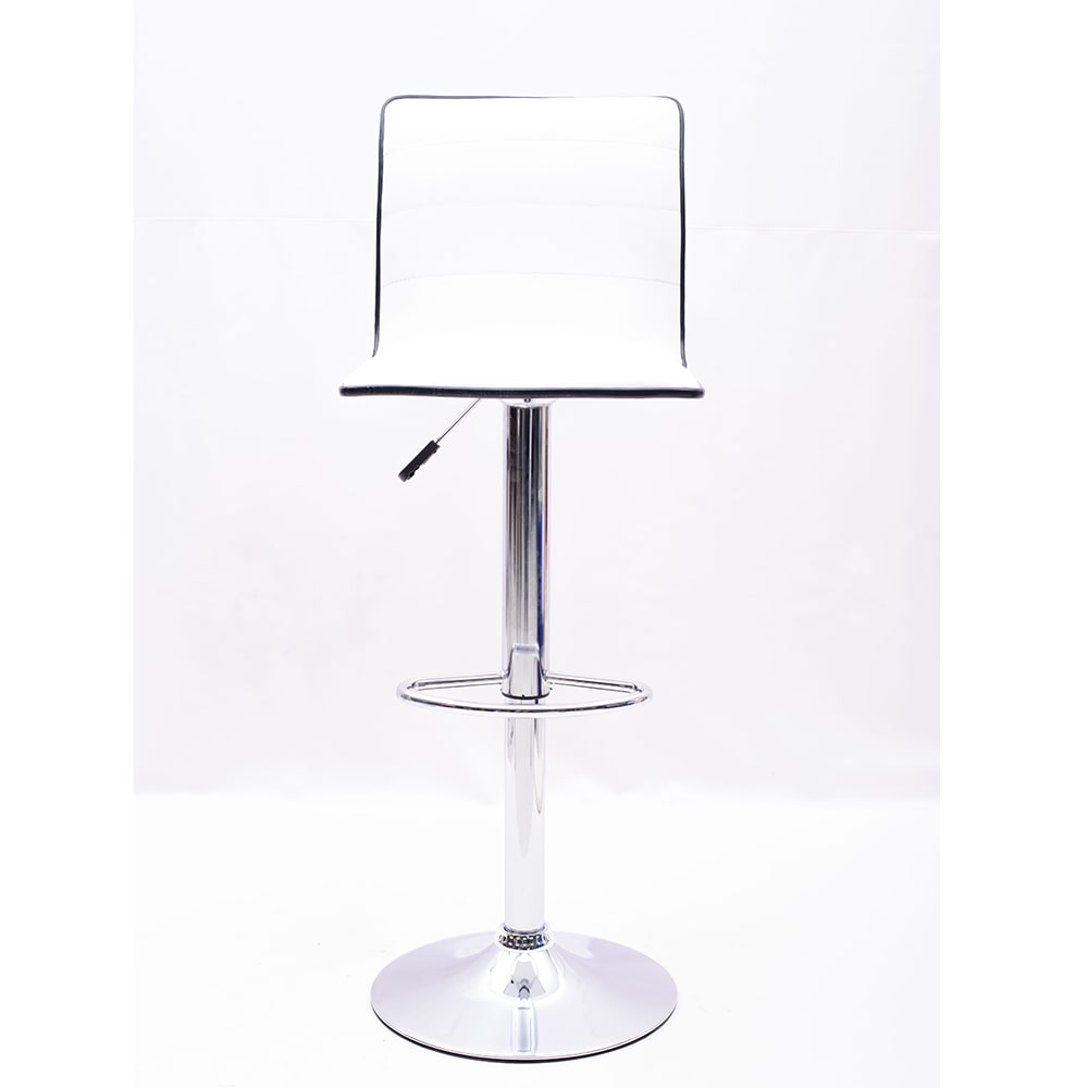 HEIGHT ADJUSTABLE WHITE CUSHIONED BAR STOOL