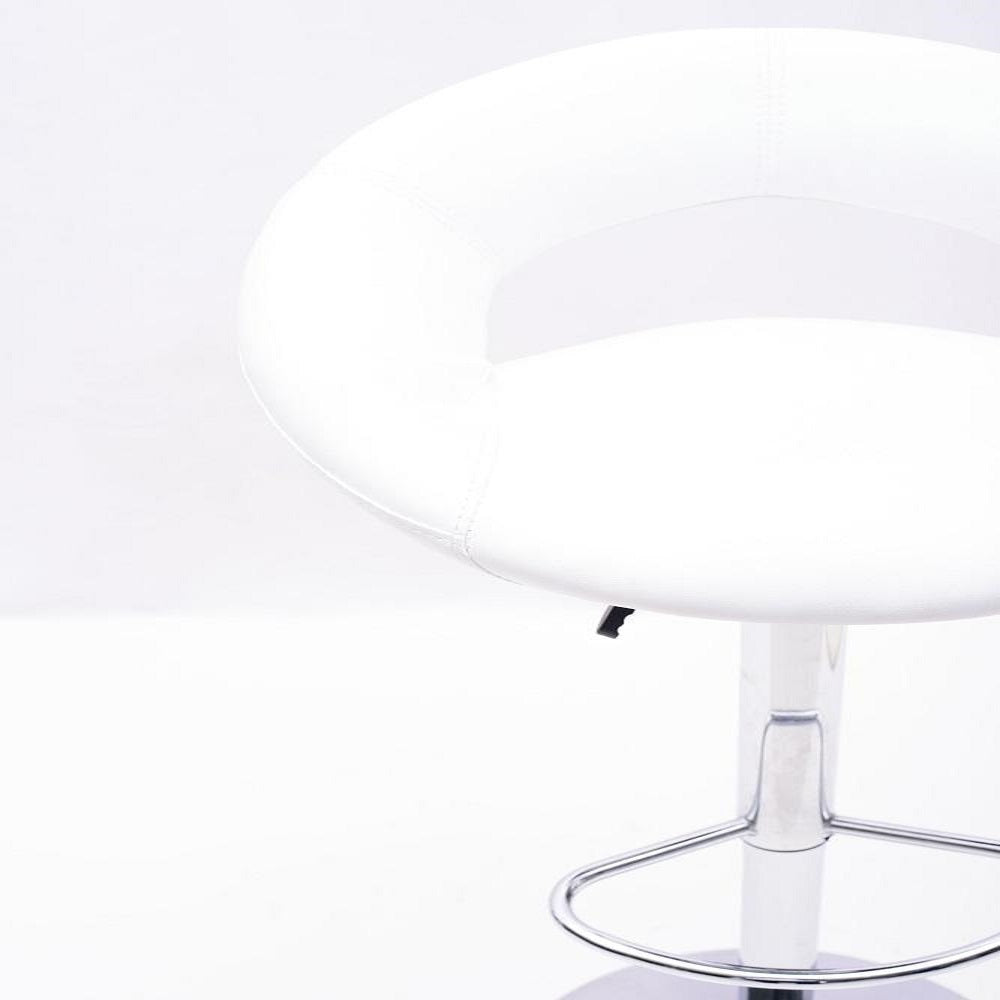 HEIGHT ADJUSTABLE WHITE CUSHIONED BAR STOOL
