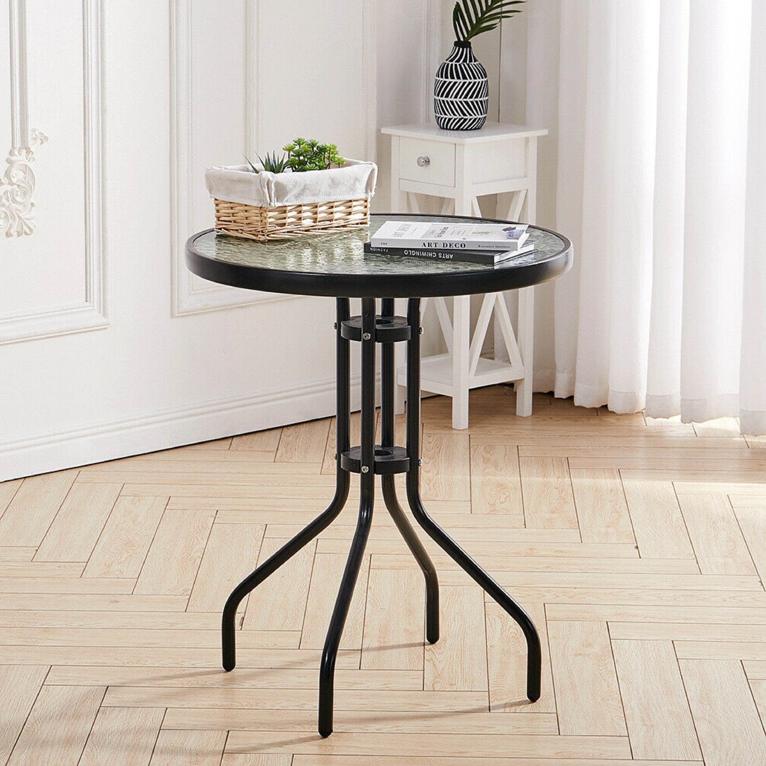 OUTDOOR ROUND TEMPERED GLASS COFFEE TABLE