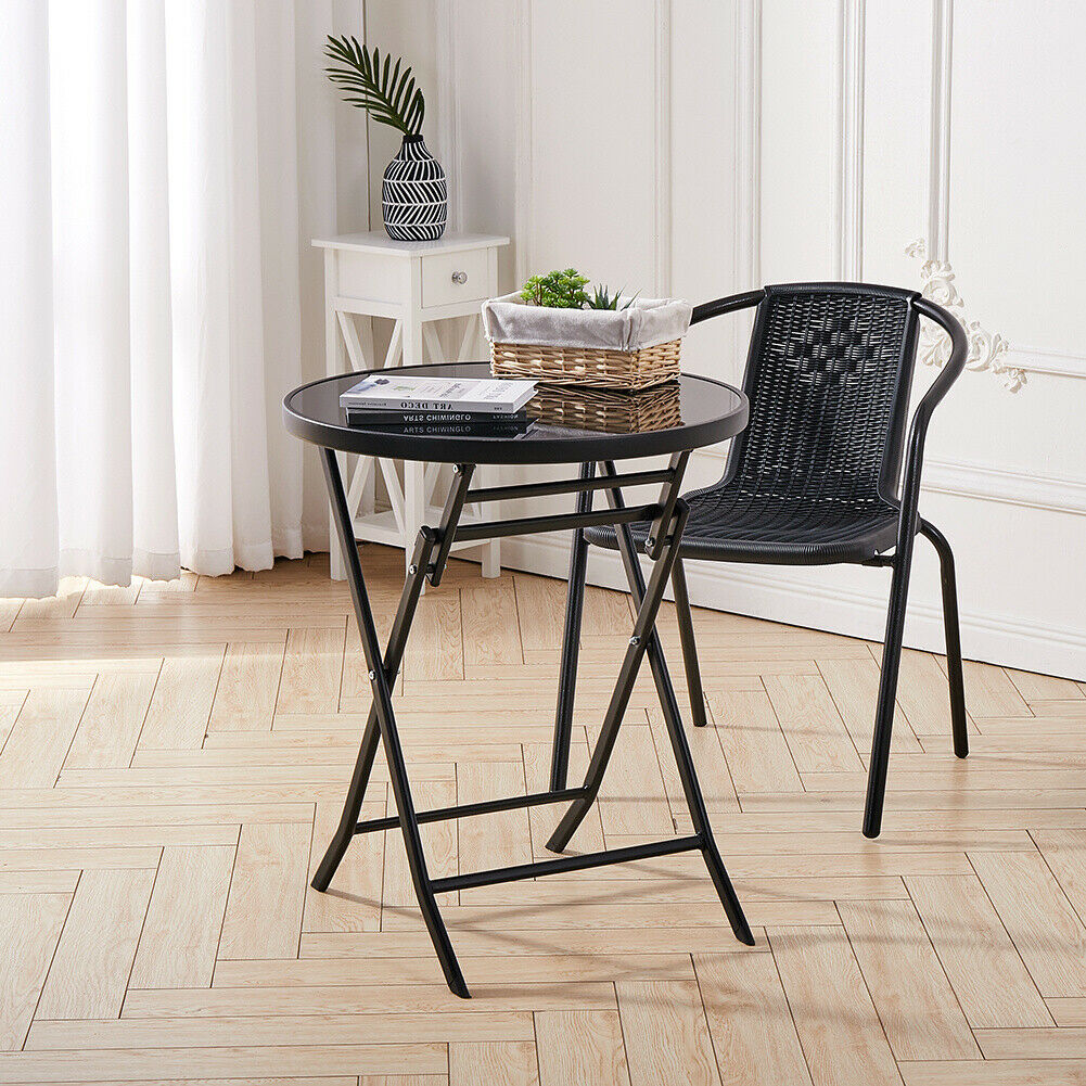 ROUND TEMPERED GLASS FOLDABLE COFFEE TABLE