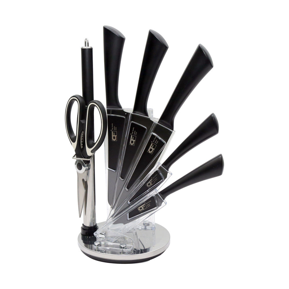 7 PIECE BLACK KITCHEN KNIFE SET WITH HOLDER