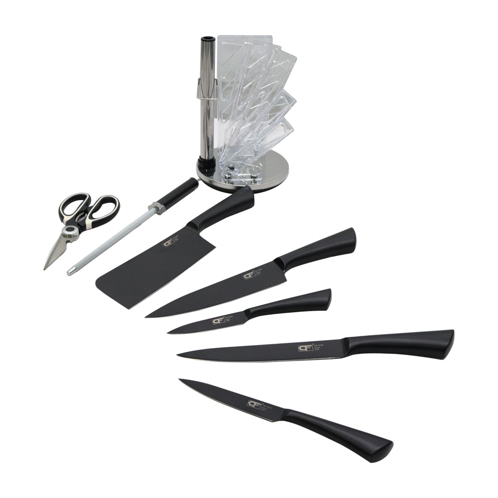 7 PIECE BLACK KITCHEN KNIFE SET WITH HOLDER