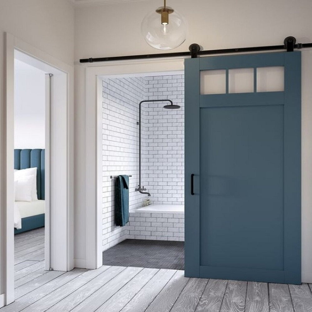 BLACK STEEL SLIDING BARN DOOR TRACK SET