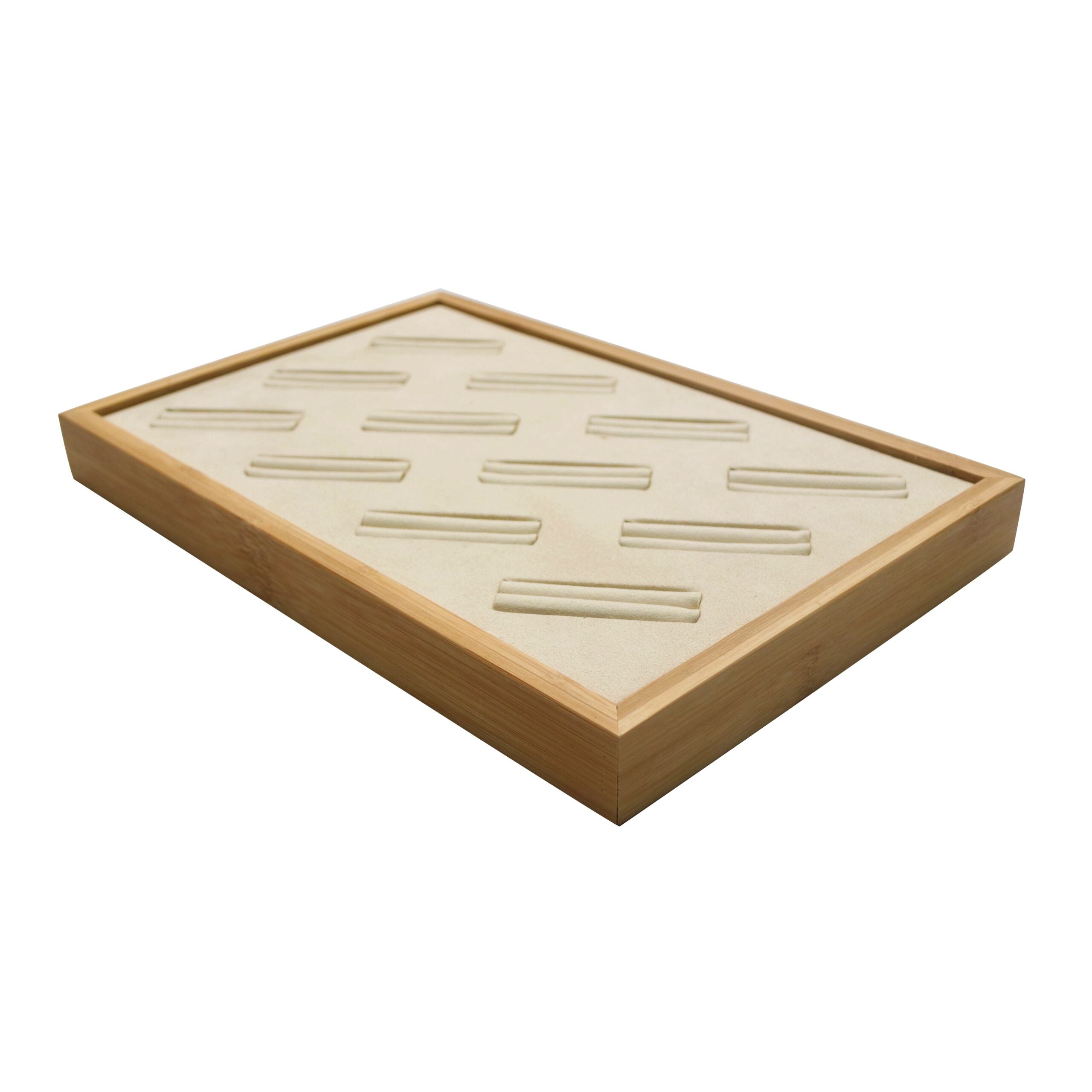 SQUARE VELVET RING DISPLAY BAMBOO TRAY