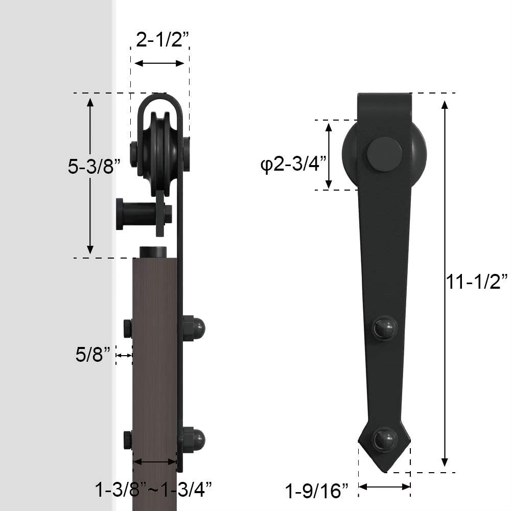 STEEL BYPASS BARN DOOR SLIDE KIT ARROW SHAPED