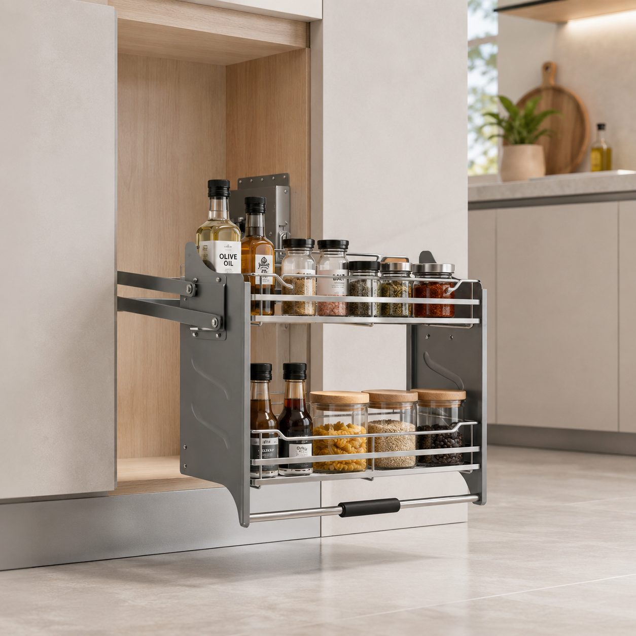 Tier Pull-Out Kitchen Cabinet Basket Organizer