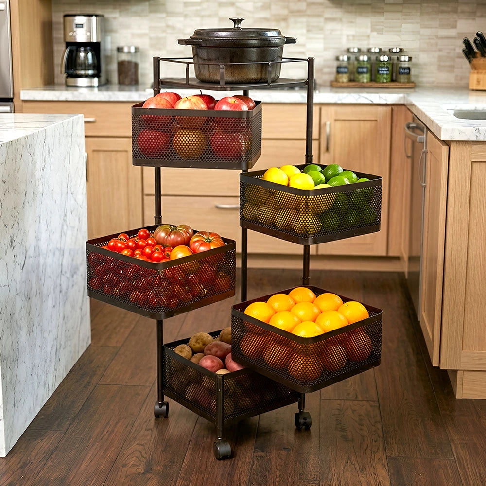5-Tier Metal Rolling Kitchen Storage Basket