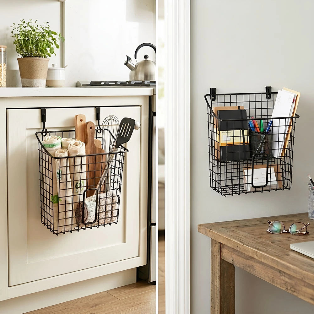 Black Hanging Metal Wire Storage Basket