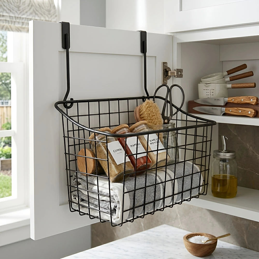 Gray Over Cabinet Hanging Wire Basket Large