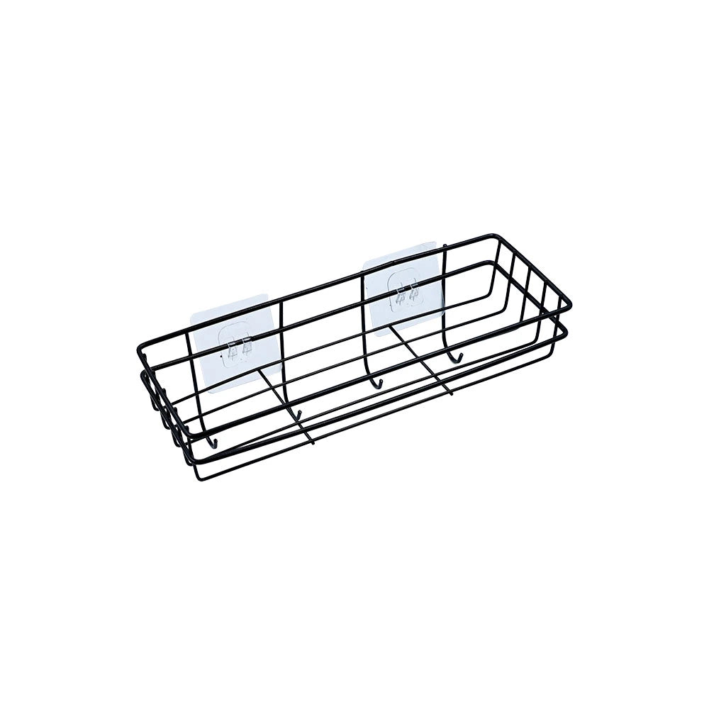 Black Wall Mounted Wire Bathroom Basket with Hooks