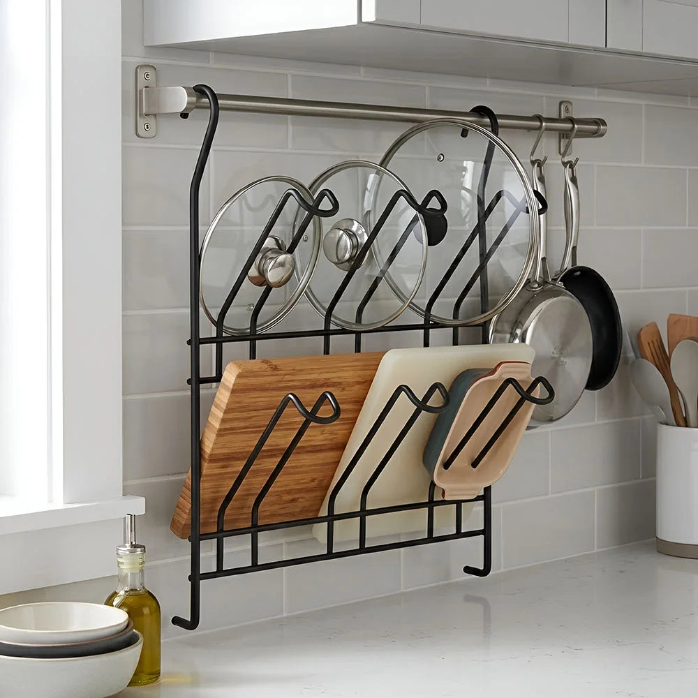 Wall Mounted Kitchen Lid & Cutting Board Organizer