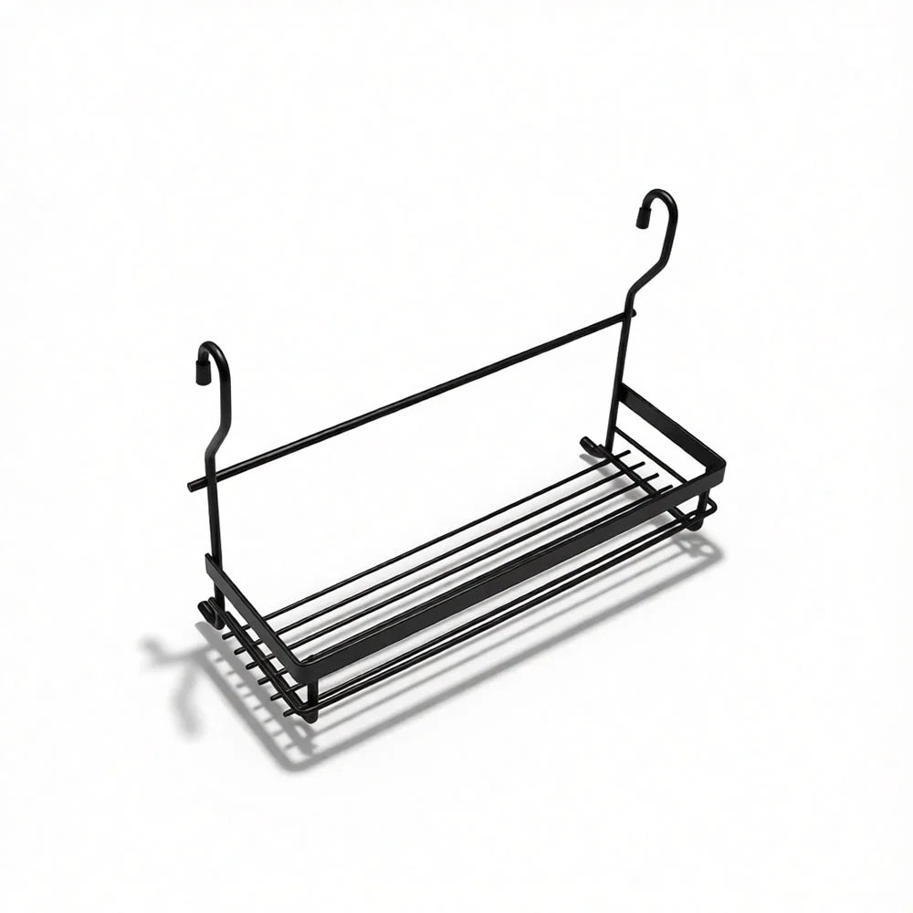 Black Wall Mounted Kitchen Spice Rack with Hooks