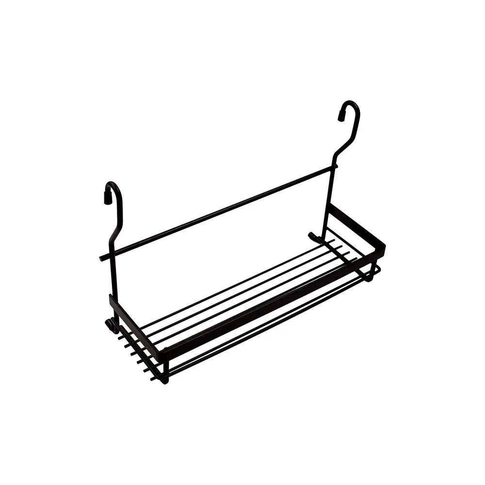 Black Wall Mounted Kitchen Spice Rack with Hooks