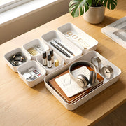 White Multi-Compartment Desktop Organizer Tray Set
