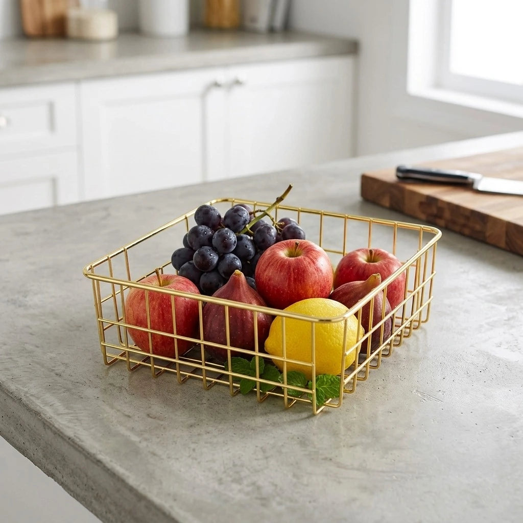 Gold Metal Wire Fruit Basket
