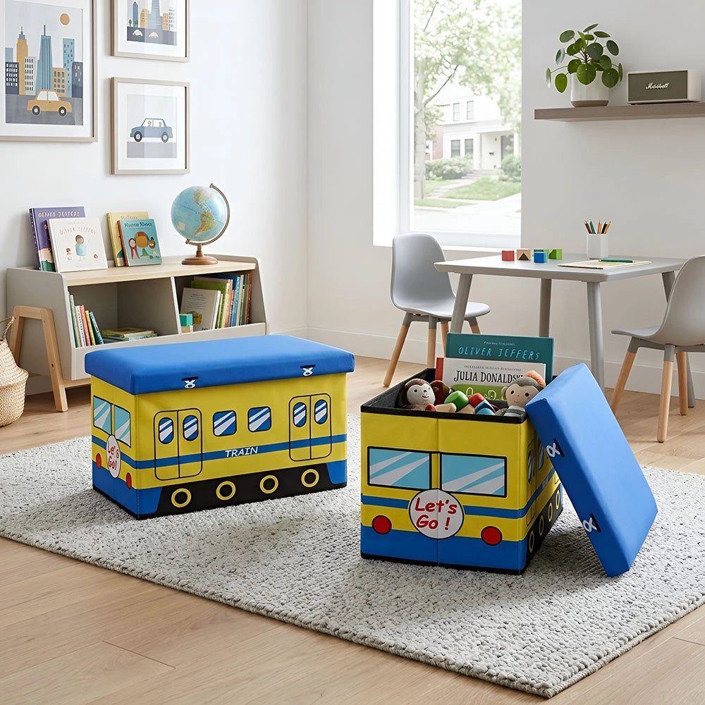 Kids Bus Print Foldable Storage Box with Lid