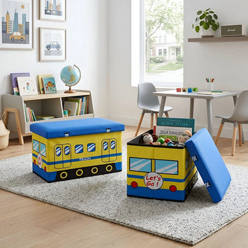 Kids Bus Print Foldable Storage Box with Lid