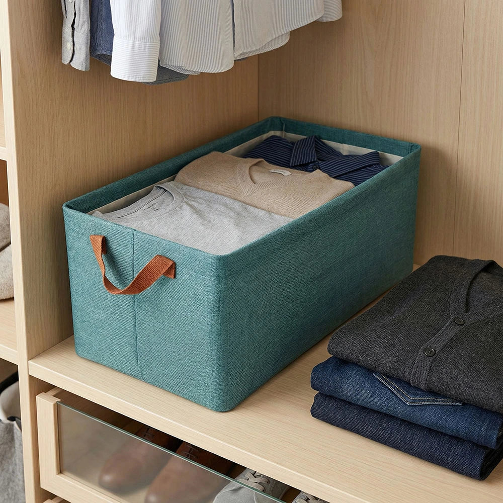Teal Foldable Fabric Storage Basket with Handles