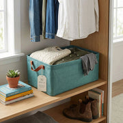 Teal Foldable Fabric Storage Basket with Handles