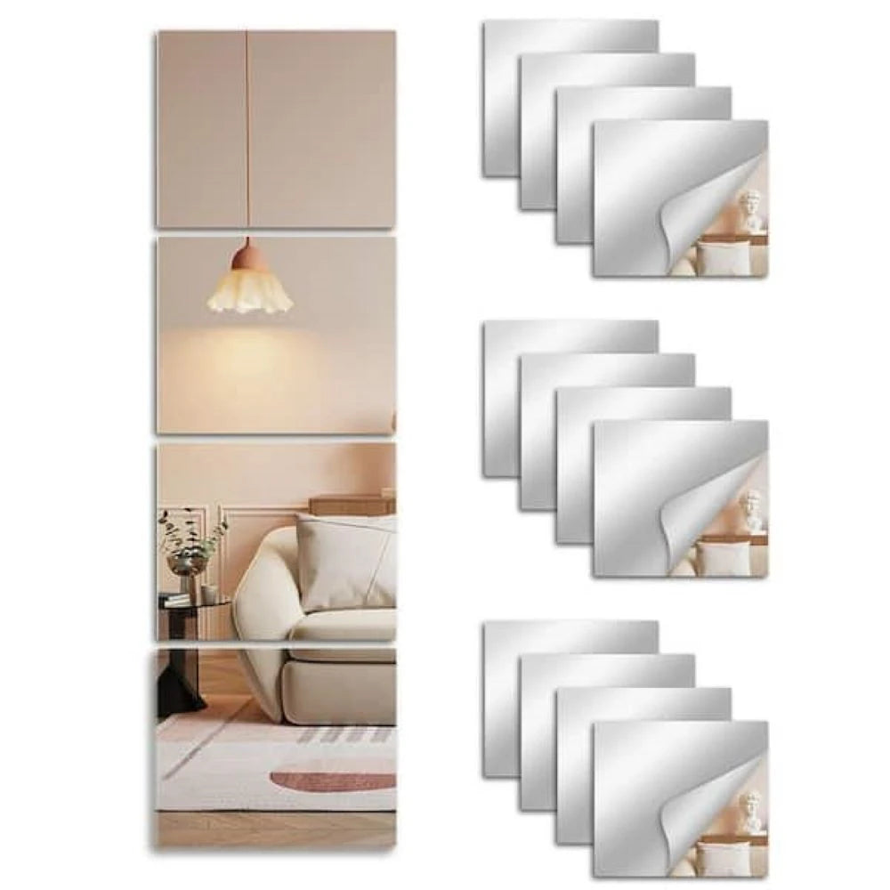 Decorative Square Wall Mirror Sticker – 4 Pcs Set