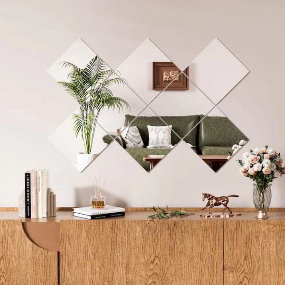Decorative Square Wall Mirror Sticker – 4 Pcs Set
