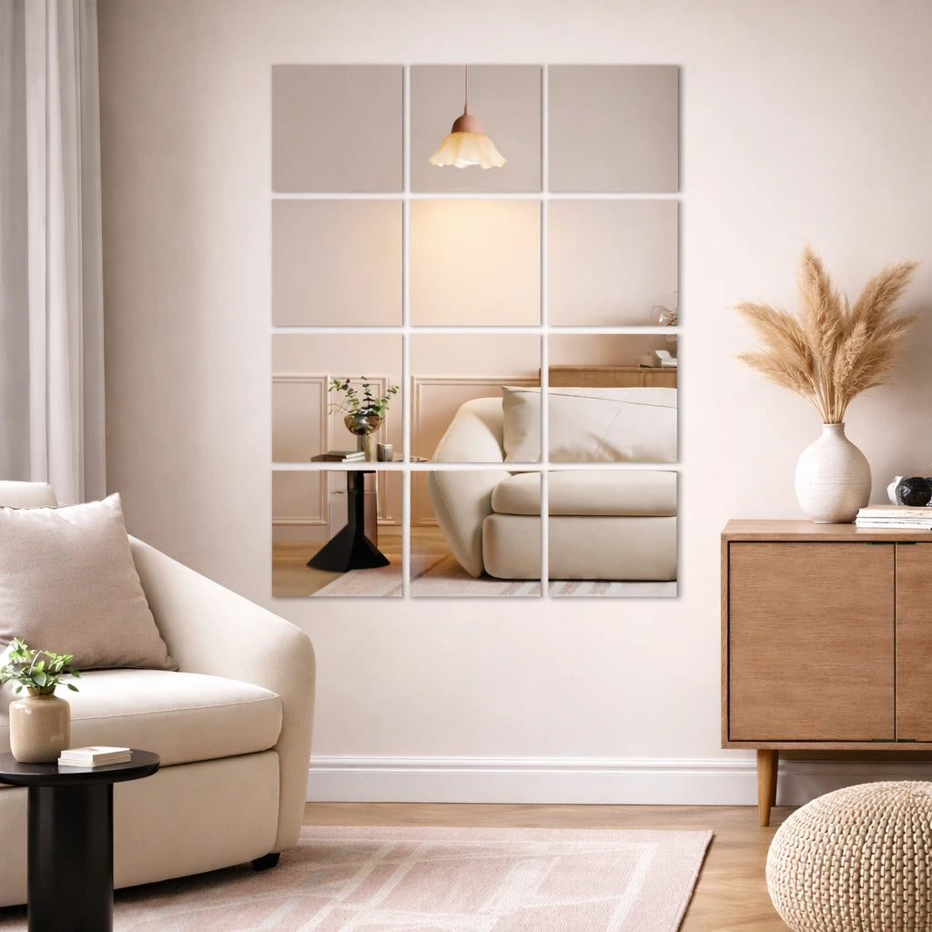 Decorative Square Wall Mirror Sticker – 4 Pcs Set