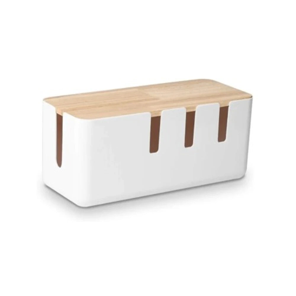 Smart Cable Management Box with Wooden Lid / Desk Wire Storage Organizer