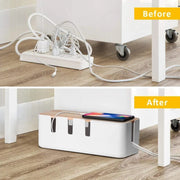 Smart Cable Management Box with Wooden Lid / Desk Wire Storage Organizer