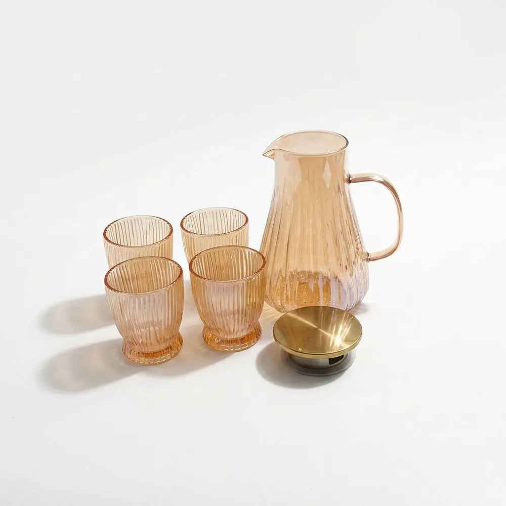 Amber Glass Beverage Jug Set with 4 Cups