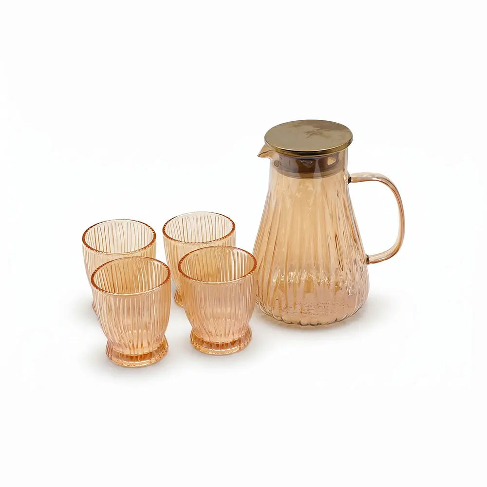 Amber Glass Beverage Jug Set with 4 Cups