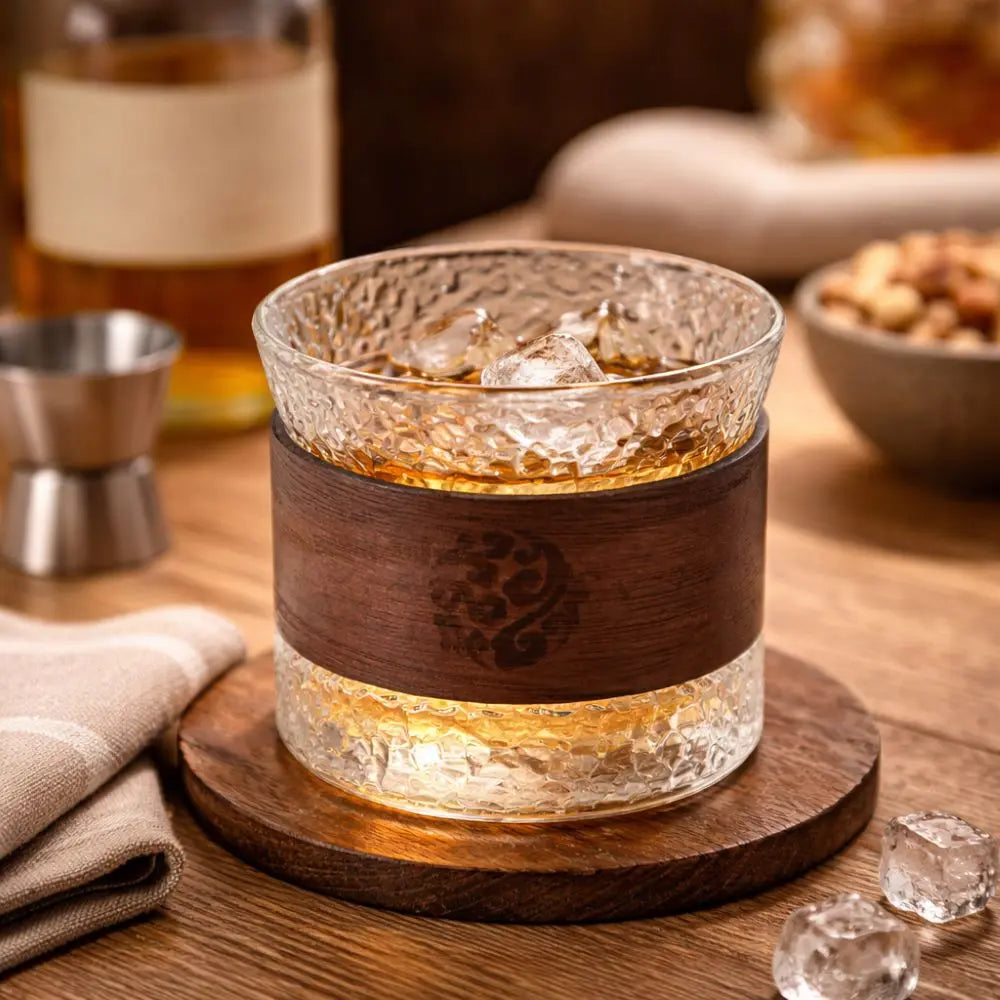 Hammered Crystal Cup with Wooden Sleeve