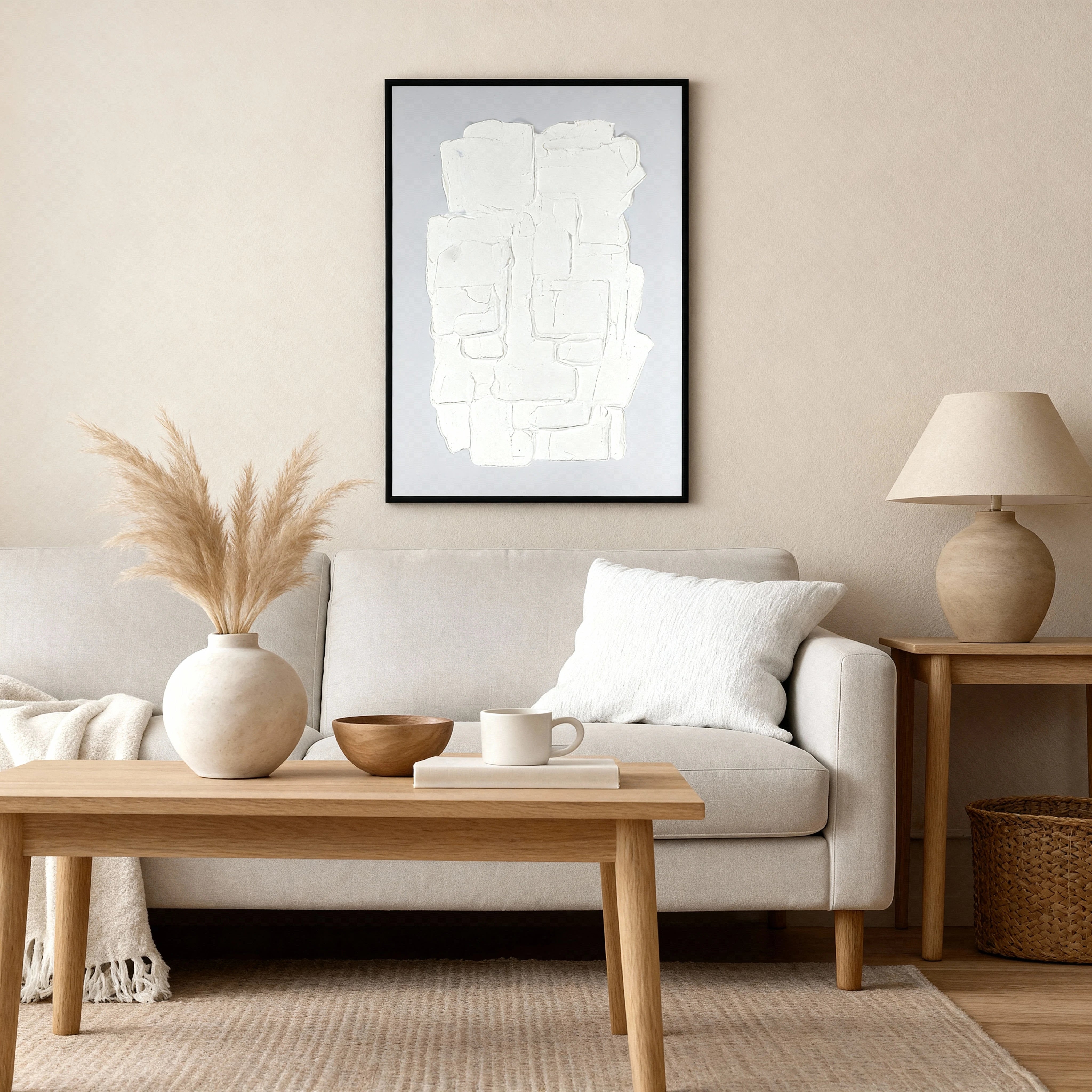 Modern 3D White Textured  Art Panel – Modern Canvas Wall Frame