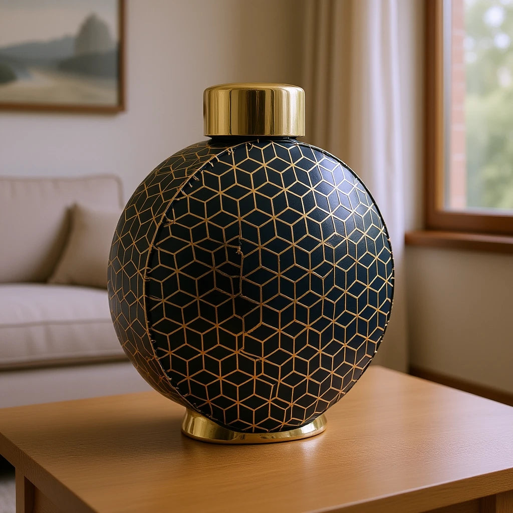 Modern Black Geometric Ceramic Vase with Gold Trim