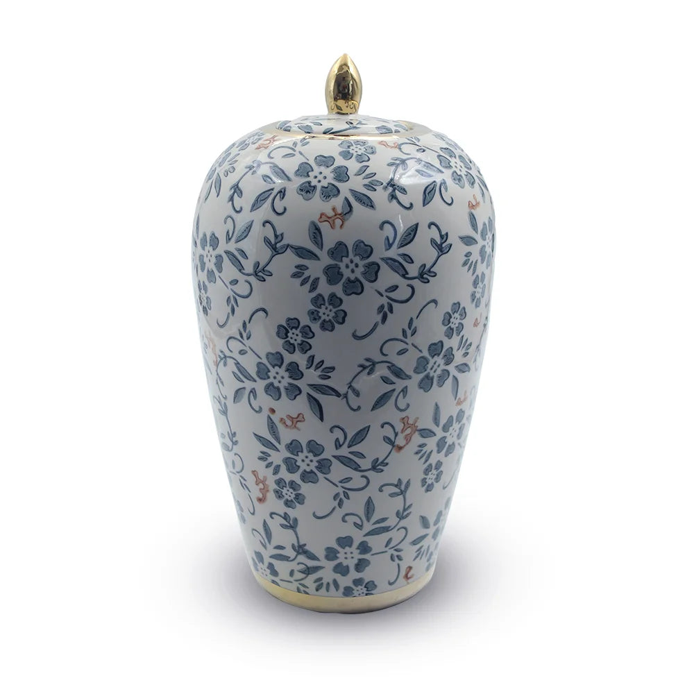 Blue Floral Ceramic Elegance Decorative Jar