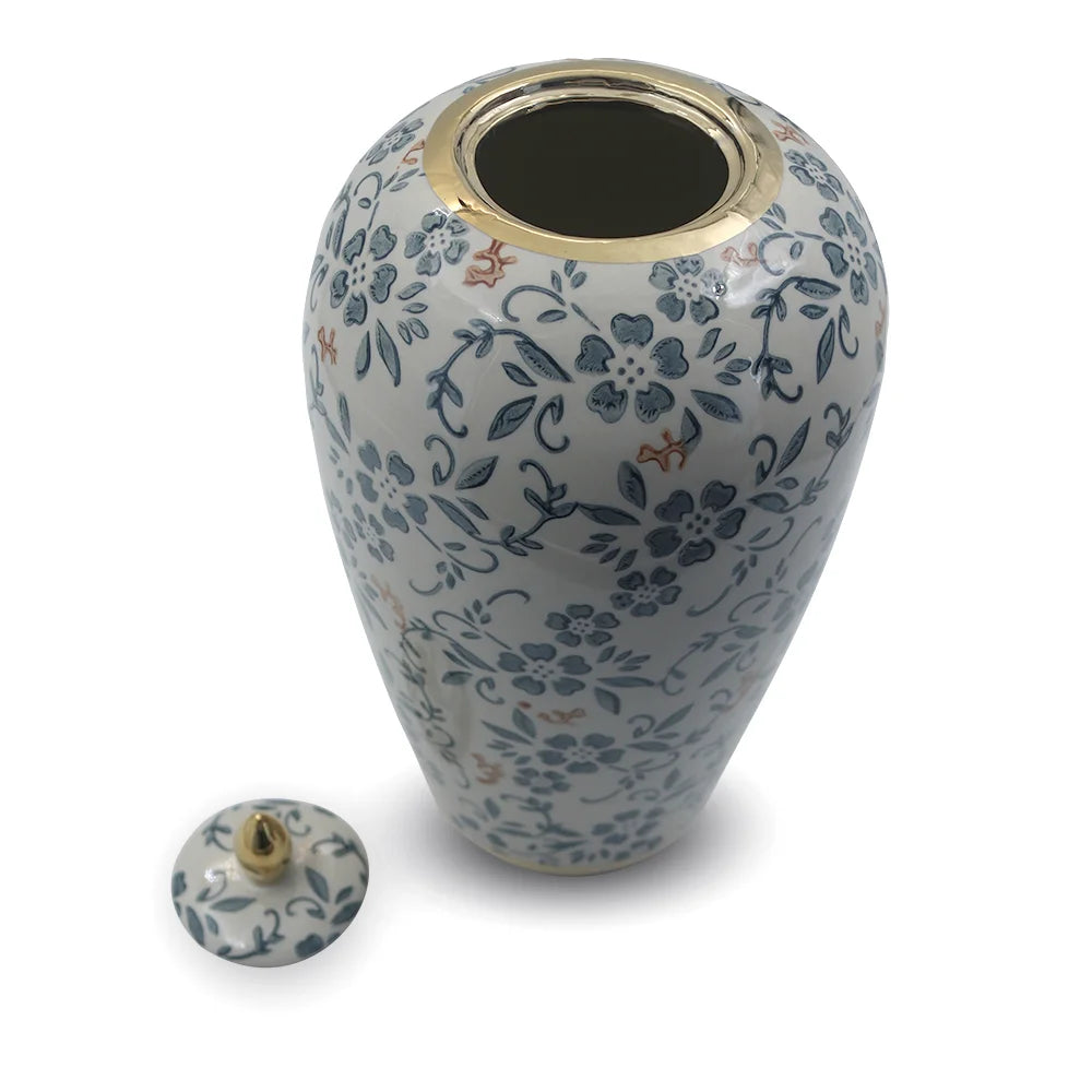 Blue Floral Ceramic Elegance Decorative Jar